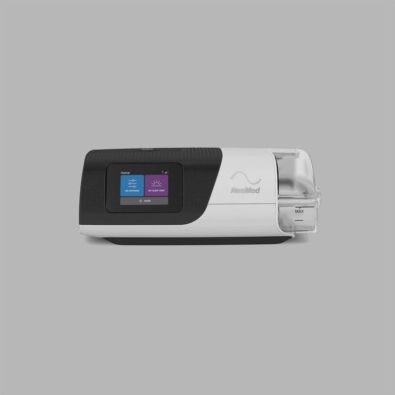 ResMed AirSense 11 facing forward on grey background