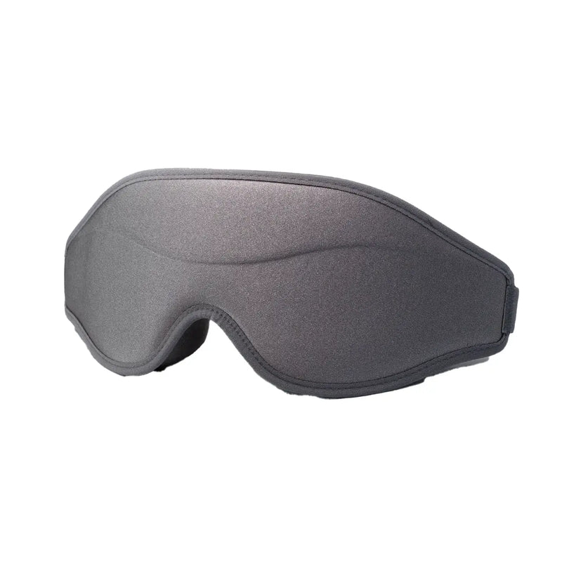 ResMed contoured memory foam sleep eye mask in grey, right-facing view on white background.