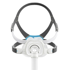 A  full face mask with a grey headgear and cushion.