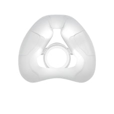 A white, silicone replacement cushion for the nasal mask, viewed from the front.