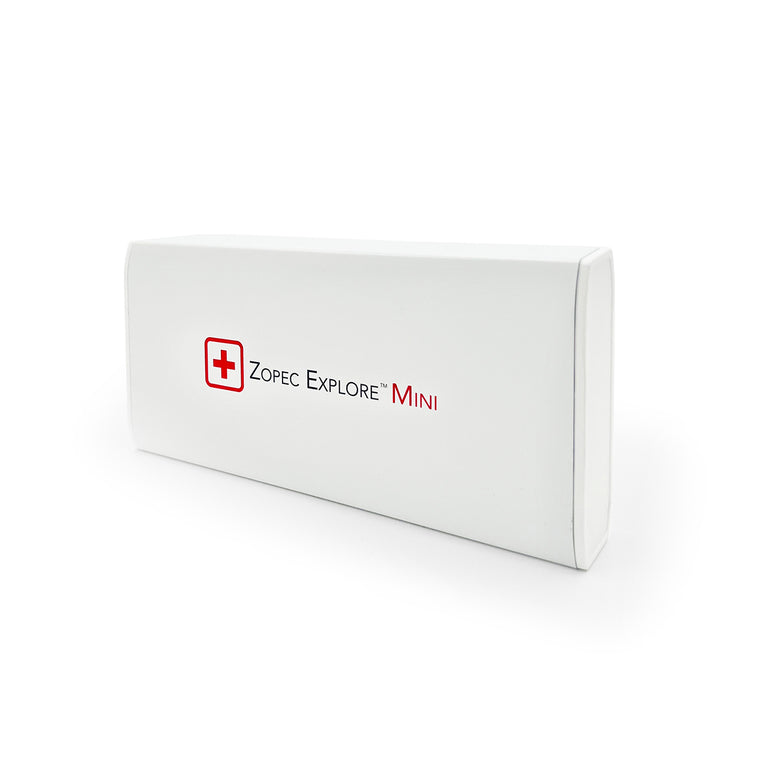 White box with 'Zopec Explore Mini' branding on a white background angling on the right