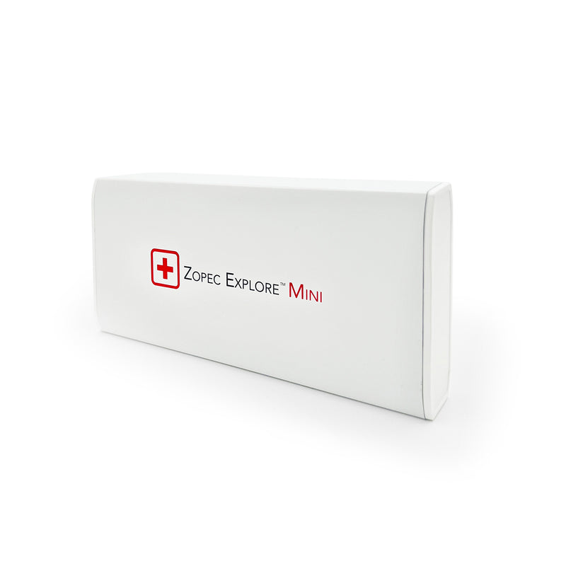 White box with 'Zopec Explore Mini' branding on a white background angling on the right
