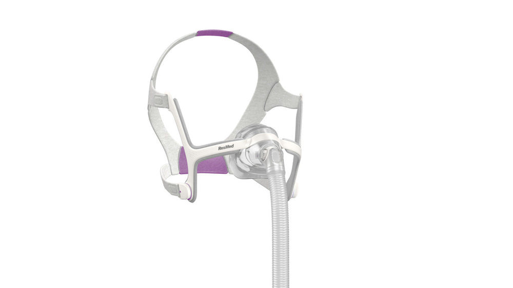 grey and purple nasal mask
