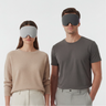 Two people modeling the nyx mask, man is wearing the grey variation and woman is wearing the light variation