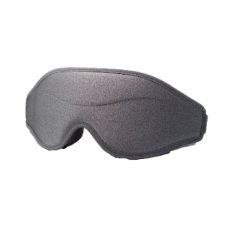 ResMed contoured memory foam sleep eye mask in grey, right-facing view on white background.