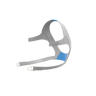 A non-magnetic mask headgear for the AirFit F20, with a grey frame and blue non-magnetic clips.