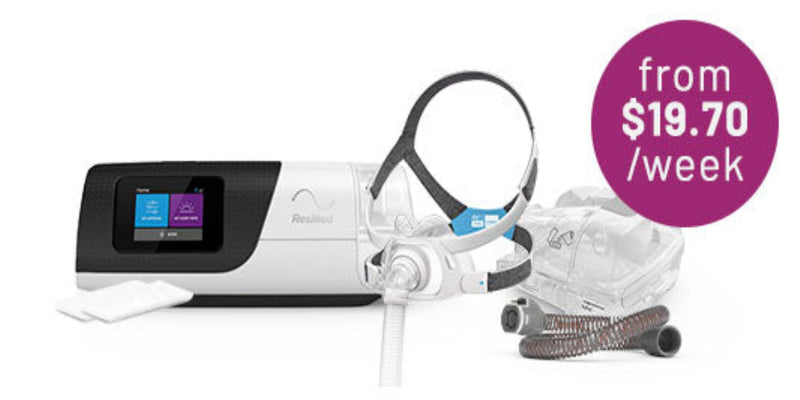 ResMed Total Care CPAP bundle including AirSense 11 machine, full face mask, humidifier and tubing, from $19.70 per week.