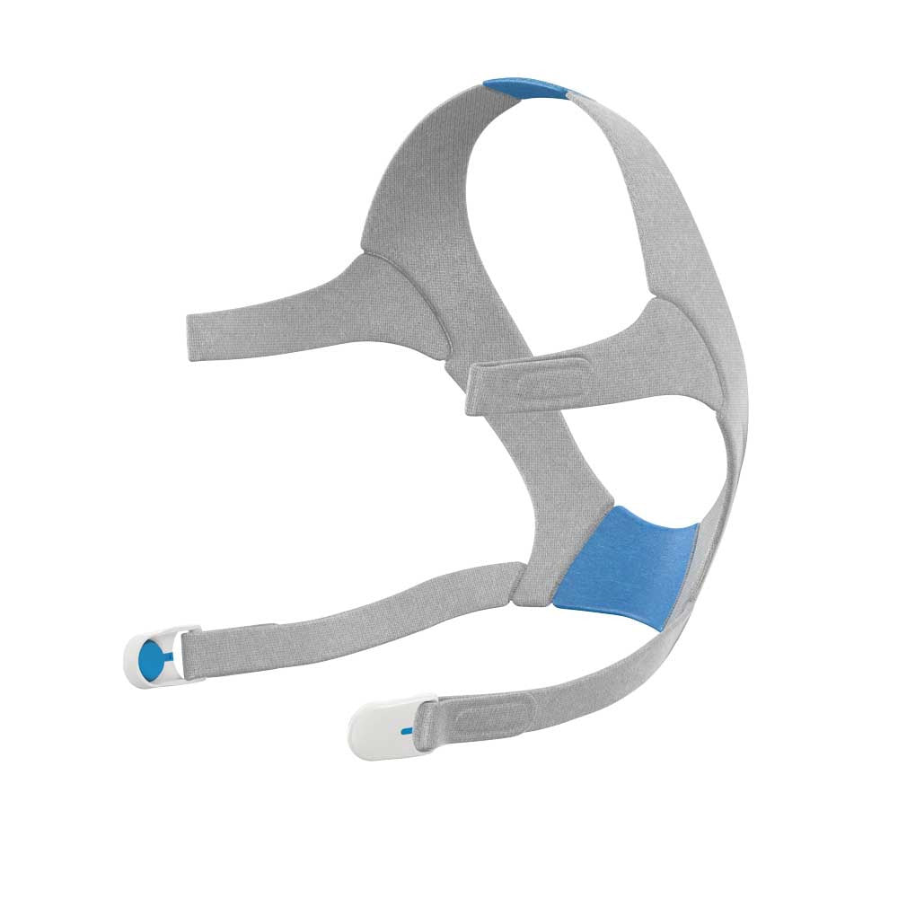 A replacement headgear for AirFit N20 nasal mask, featuring a grey and blue color scheme.