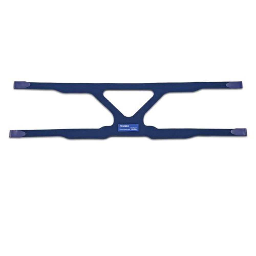 A blue replacement headgear for ResMed Quattro Mirage SoftGel Nasal Mask without clips.