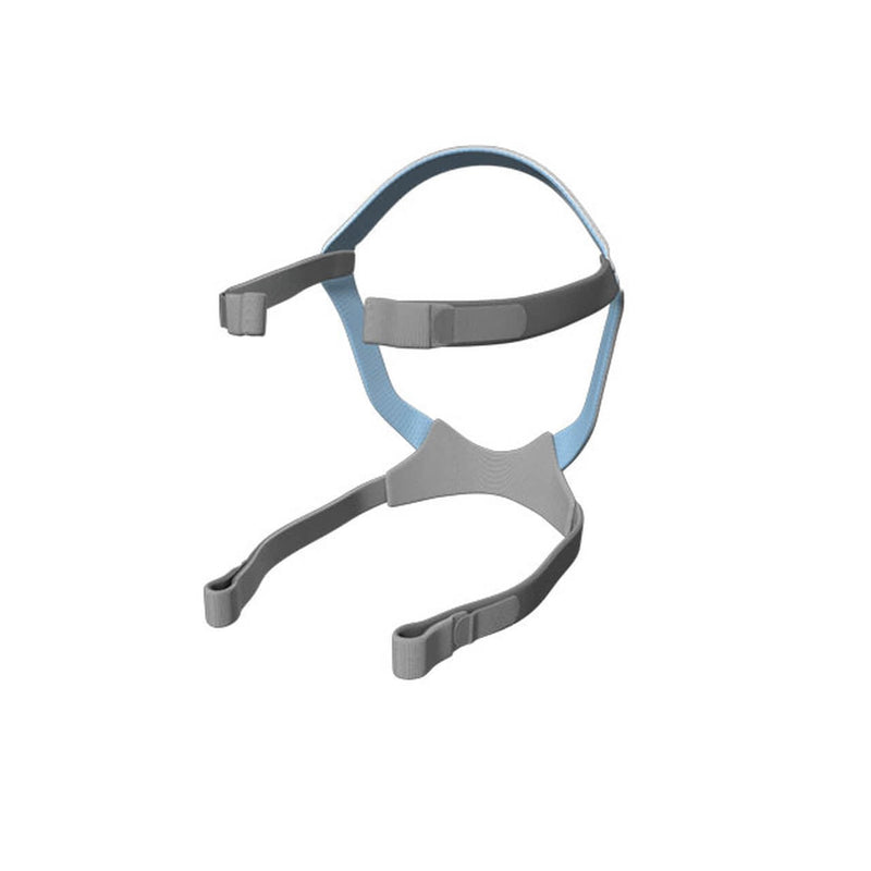 A replacement headgear for ResMed Quattro Air Mask, displayed in blue and grey colors