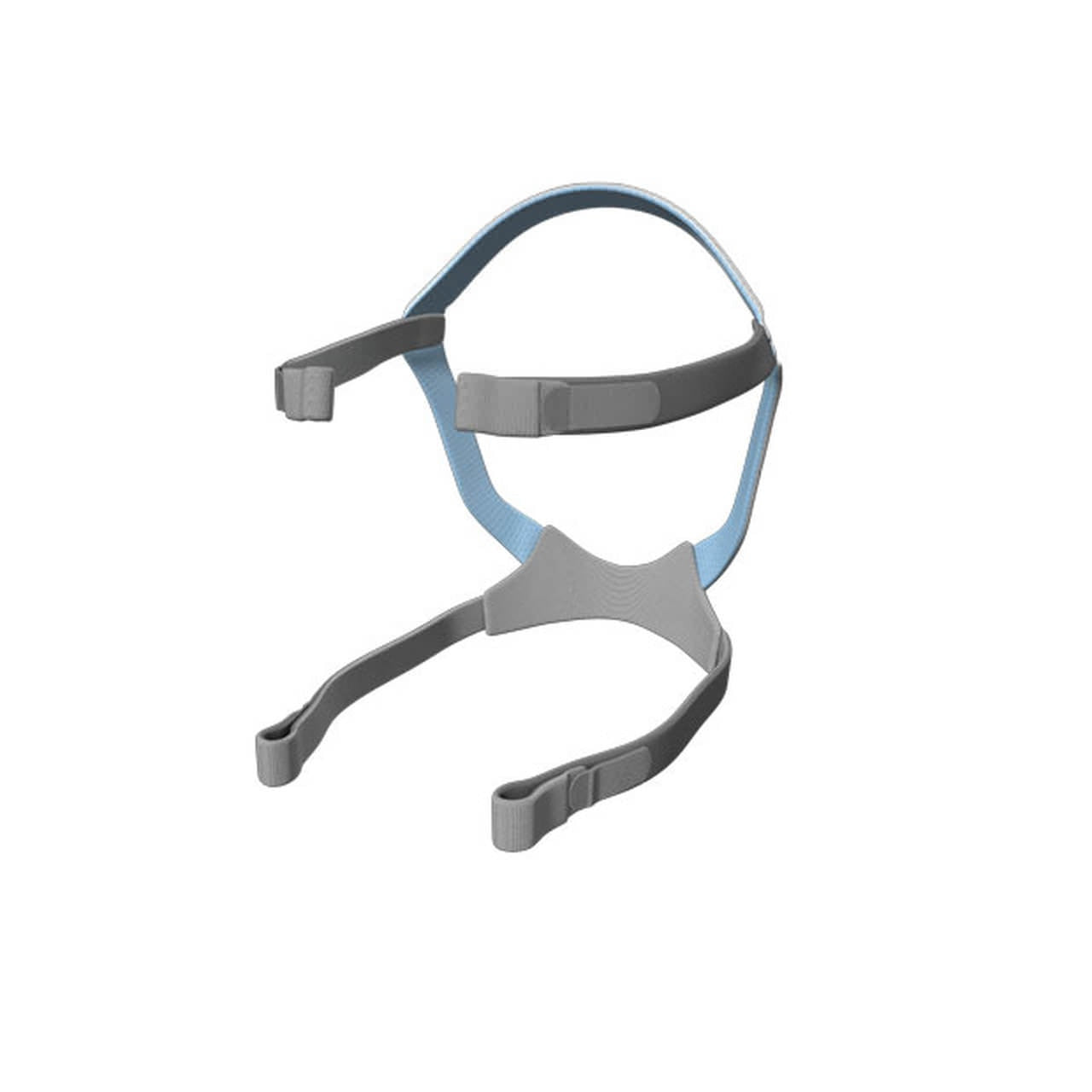A replacement headgear for ResMed Quattro Air Mask, displayed in blue and grey colors