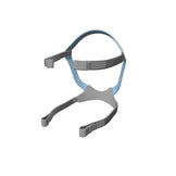 A replacement headgear for ResMed Quattro Air Mask, displayed in blue and grey colors