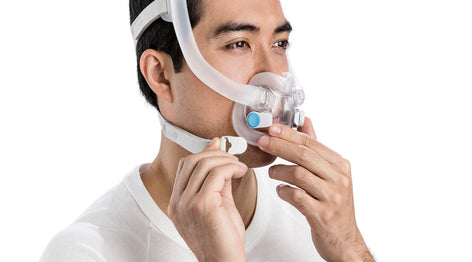 Man fitting ResMed AirFit F30i Full Face Mask