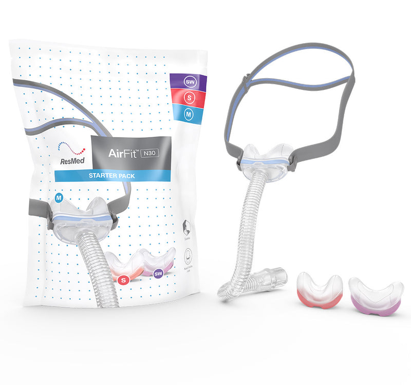ResMed AirFit N30 Nasal Cradle Mask packaging with 2 cushions