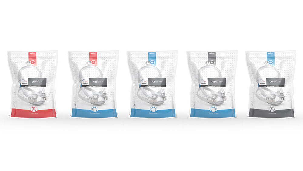 5 ResMed AirFit F30i Full Face Mask packages side by side