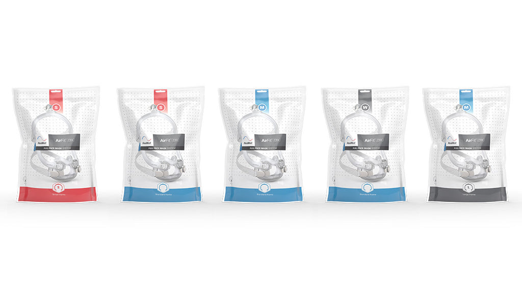5 ResMed AirFit F30i Full Face Mask packages side by side