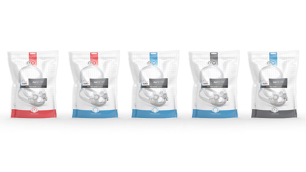 5 ResMed AirFit F30i Full Face Mask packages side by side